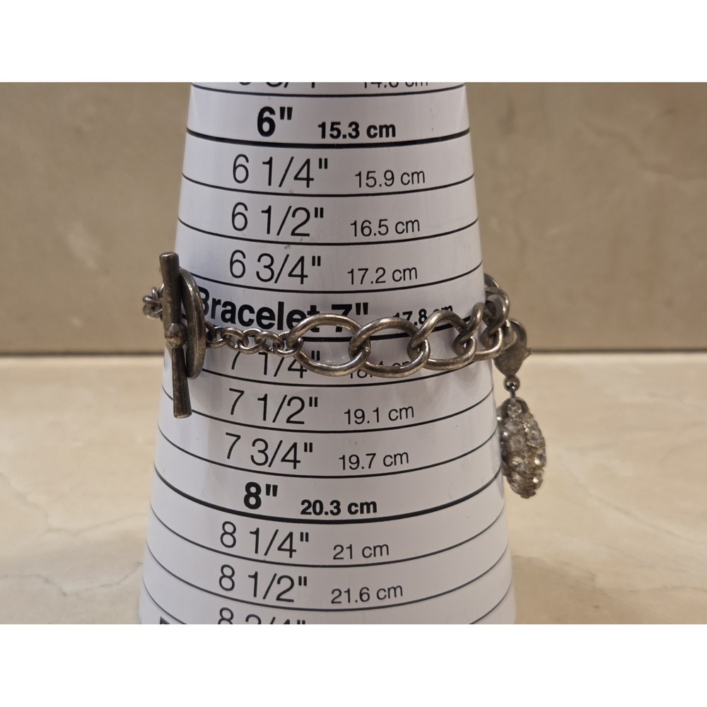 Vintage Monet Toggle Clasp‎ Charm Bracelet w/ Pave Heart Charm 7" Signed - Picture 3 of 3